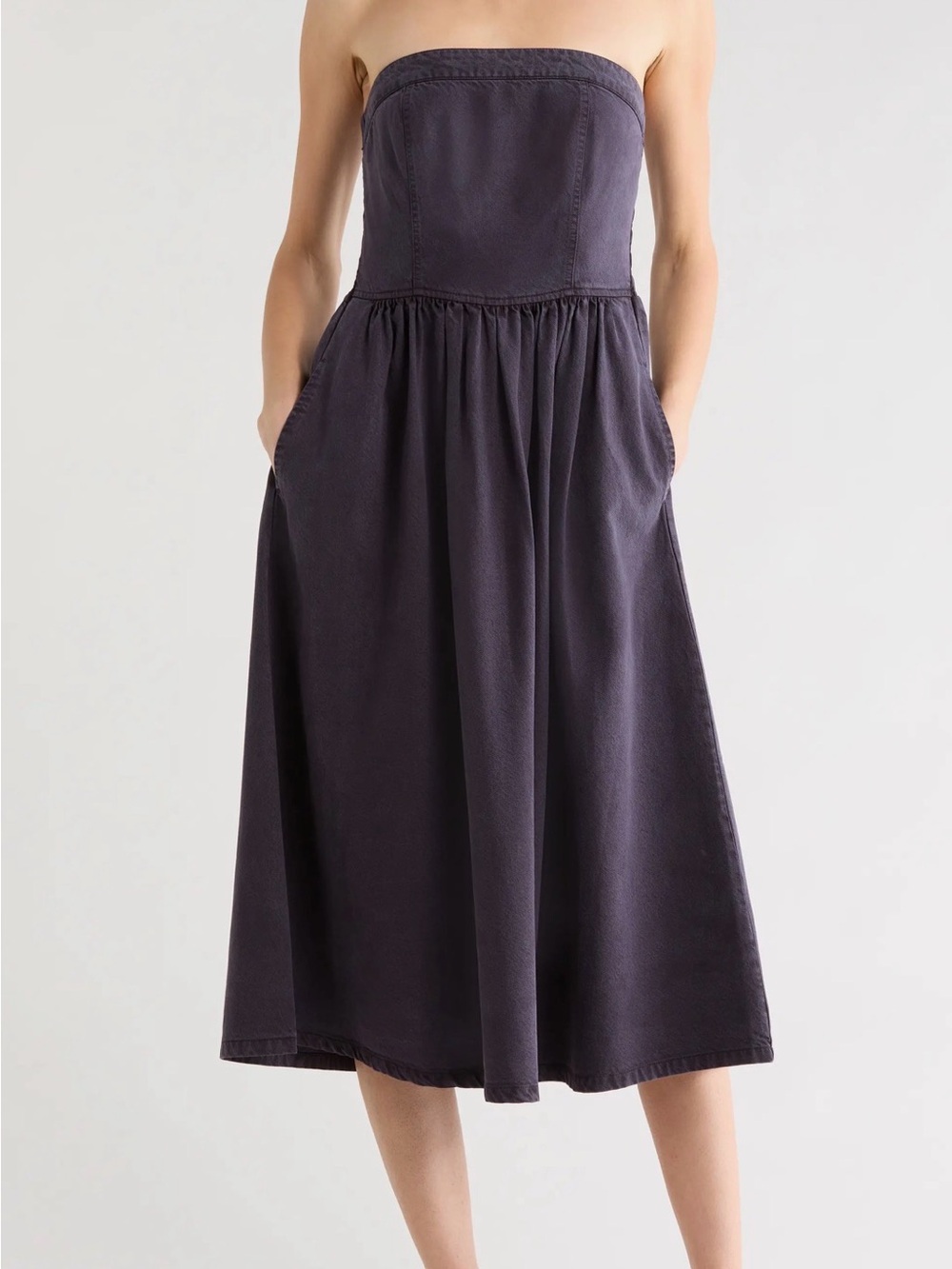 Young Fabulous & Broke Strapless Midi Dress in Deep Plum